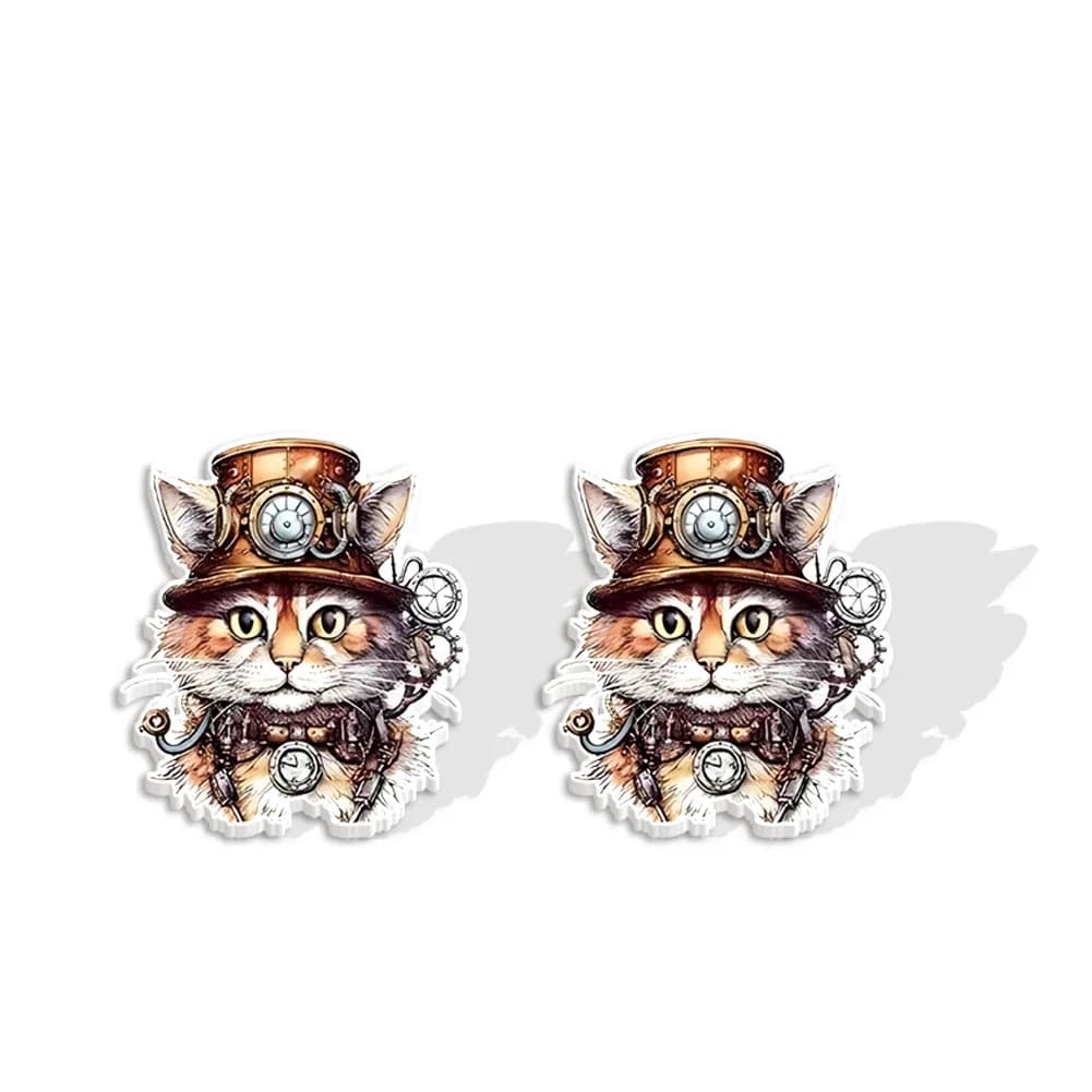 New Arrival Steampunk Animals Epoxy Stud Earrings Cat Hat Mouse Fish Acrylic Resin Earrings Fashion Earrings