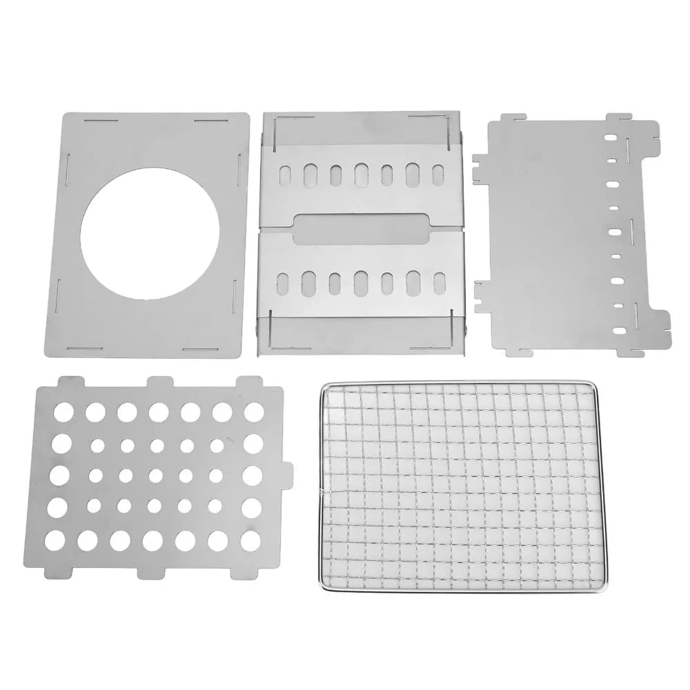 Fornello Pieghevole in Acciaio Inox per Campeggio, Portatile, Compatto, Antivento, a Legna, Versatile