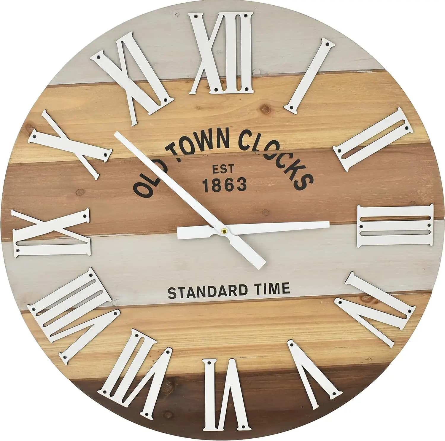 Orologio da Parete in Legno Stile Costiero da 24 Pollici con Movimento al Quarzo Silenzioso, Numeri Romani Multicolore