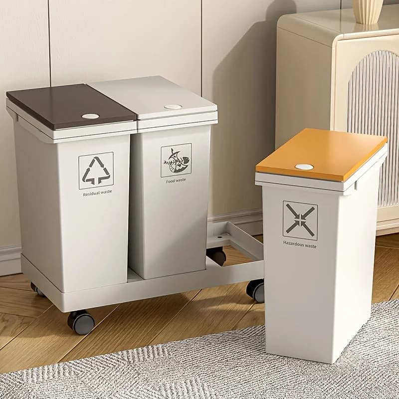 20L 2/3 Compartments Trash Can with Wheels Recycling Bin & Rolling Garbage Can for Kitchen Mobile Waste Separation with Lids