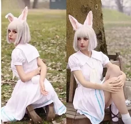 Abito a maniche corte da donna Haru Rabbit con copricapo e calzini, costume cosplay Anime Beastars, uniforme da marinaio bianca per Halloween e Carnevale