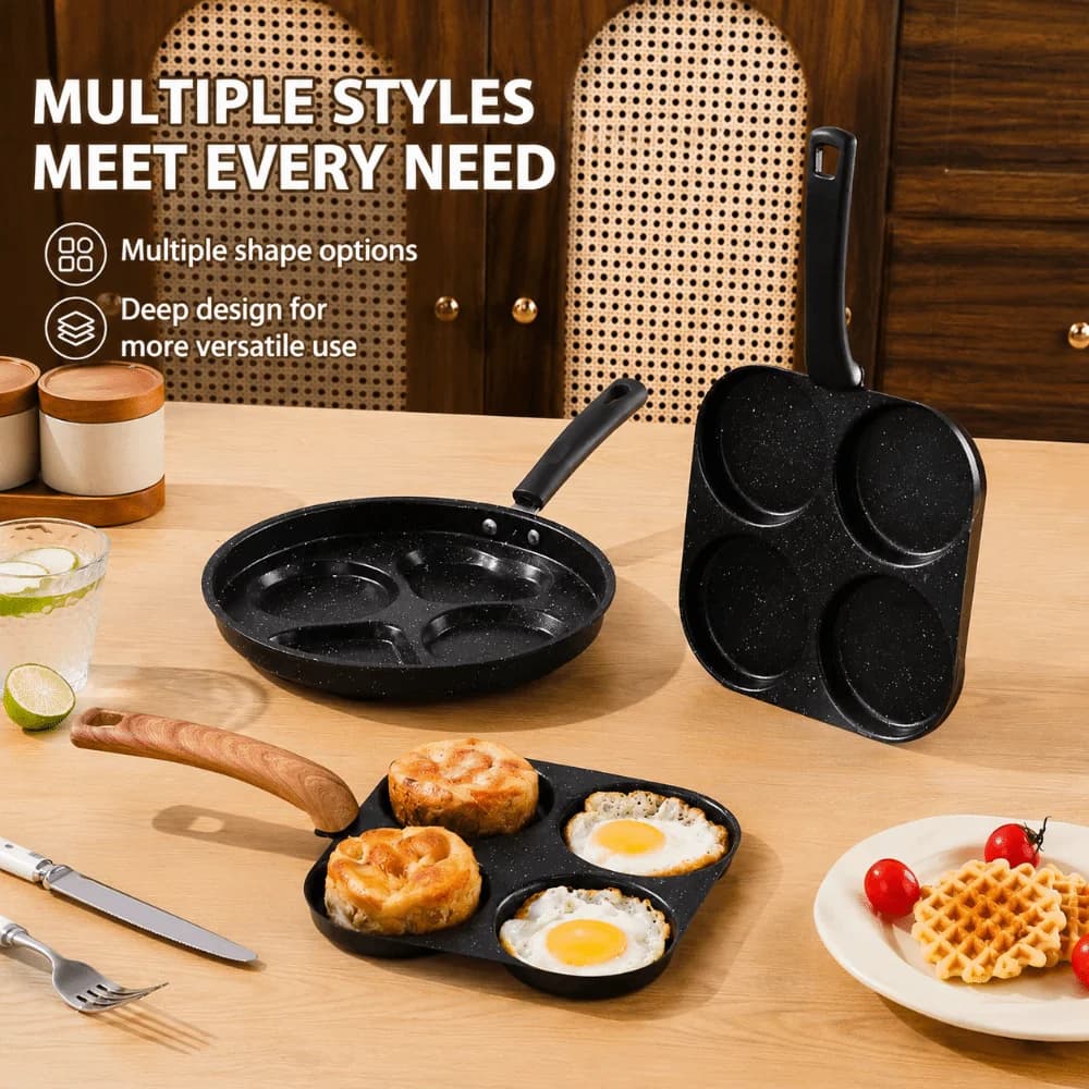 4-in-1 Cast Iron Egg Cooker Non Stick Cookware Frying Pan Burger Cooker with Handle Breakfast Maker Omelette Pancake Cooker