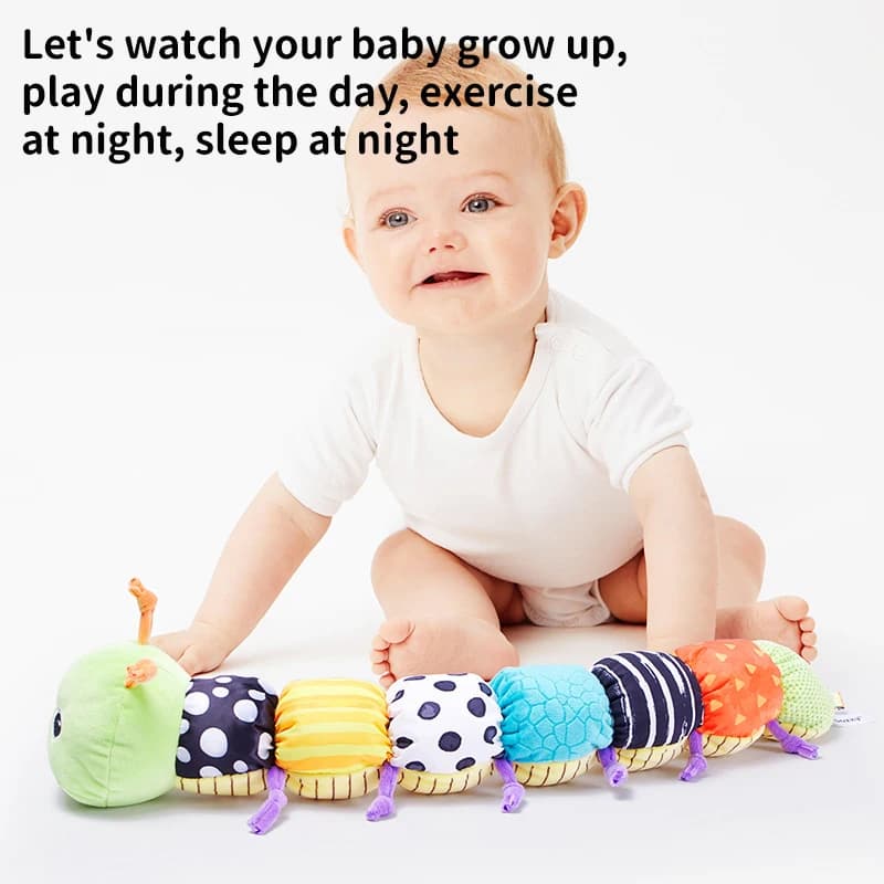 Sonaglio Musicale a Forma di Bruco per Neonati, Giocattolo Sensoriale Morbido in Peluche, Simpatico Massaggiagengive per il Tummy Time, Regalo per Neonati e Bambini Piccoli