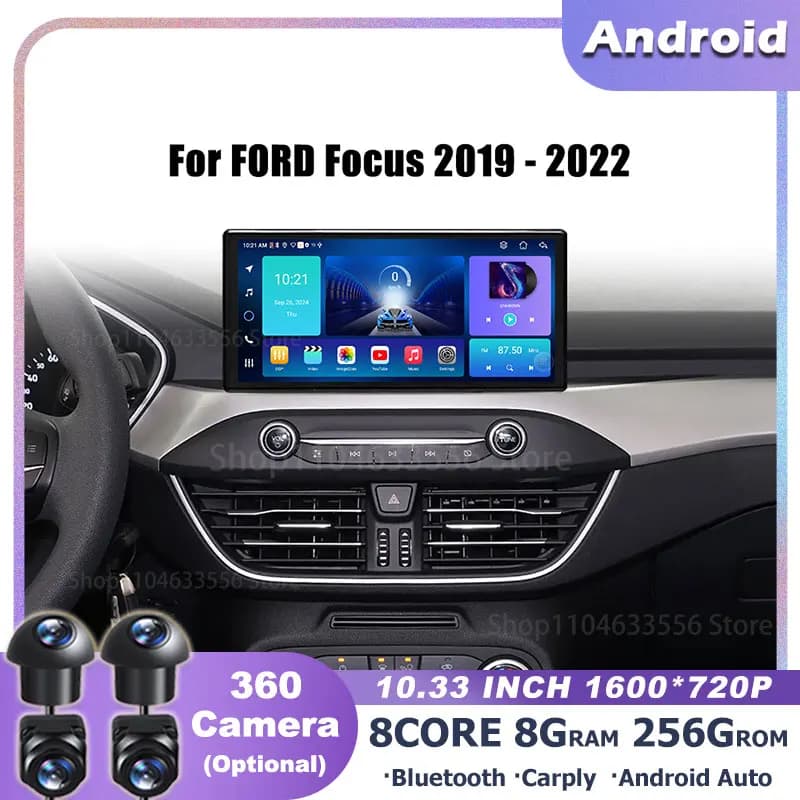 Autoradio Android 16 da 10.33 pollici con Carplay wireless per FORD Focus 2019-2022, lettore multimediale stereo, navigatore GPS.