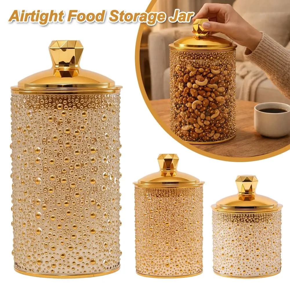 Barattolo Ermetico per Alimenti con Coperchio, Contenitore Riutilizzabile in PET con Foglio d'Oro per Spezie, Contenitore per Dispensa e Cucina