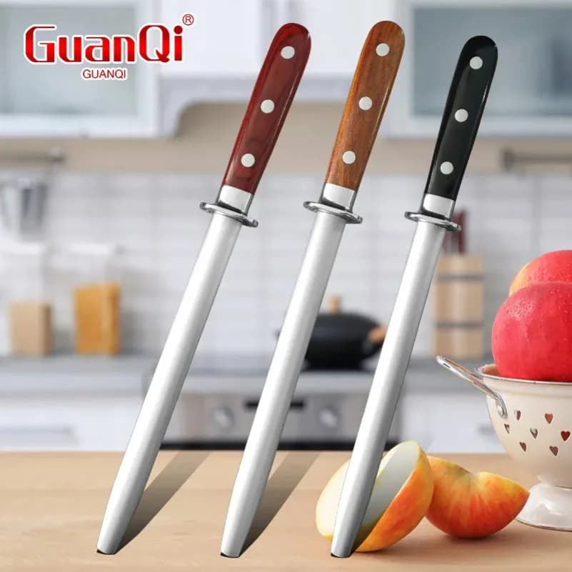 Professional Knife Sharpener Rod Honing Steel Chef Kitchen Knives Wood Handle Sharpeners Sharpening Stick Sharpener Tools