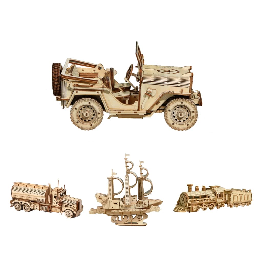 Puzzle creativi in legno modelli di costruzione fai da te Set assemblaggio camion meccanici 3D auto Kit di giocattoli da scrivania Montessori per adulti bambini