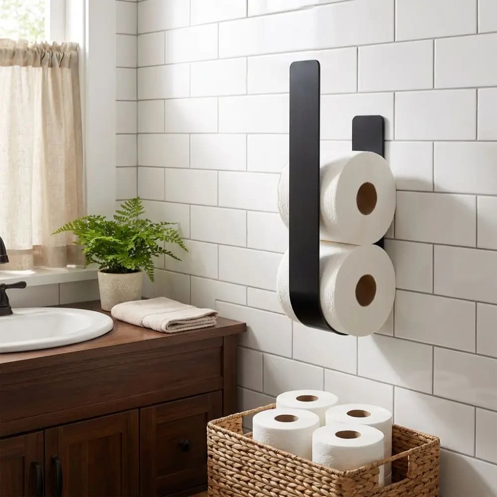 Wall-Mounted Toilet Paper Holder Iron U Shaped Toilet Roll Organizer Space-Saving Storage Hooks Toilet Paper Rack Home Apartment