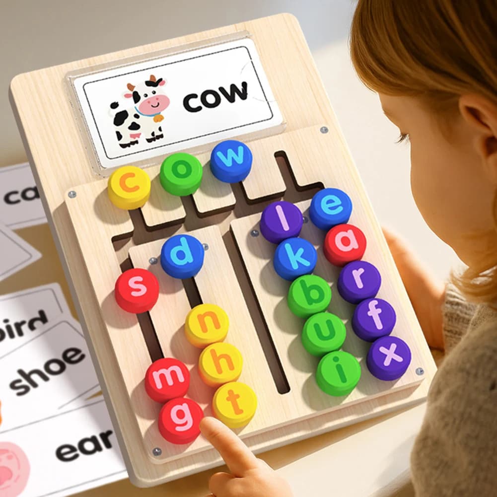 Gioco di movimenti di ortografia di parole in legno Blocchi di lettere mobili adatti per l'ortografia dei bambini e lo sviluppo delle capacità motorie