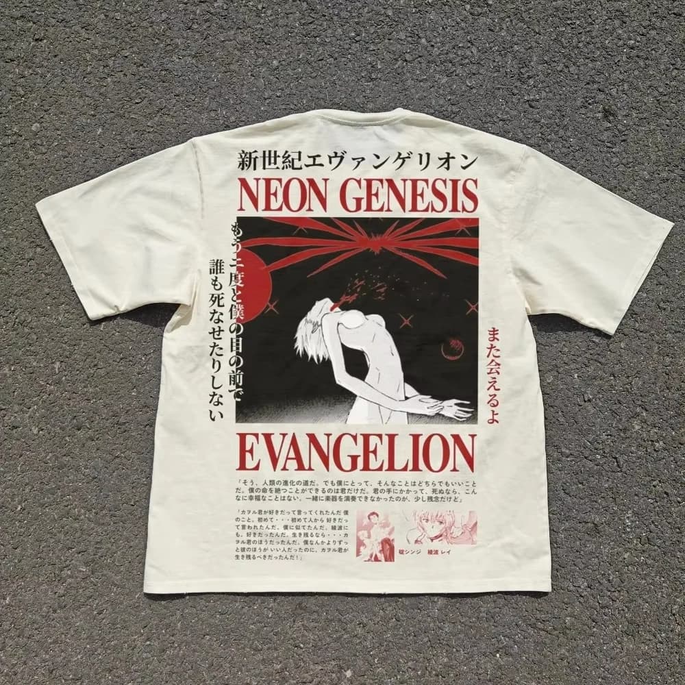 Nuova T-shirt 2026 Neon Genesis Evangelion Terzo Impatto Lilith Rei, in tessuto pesante beige, con grafica, a maniche corte, per uomo e donna