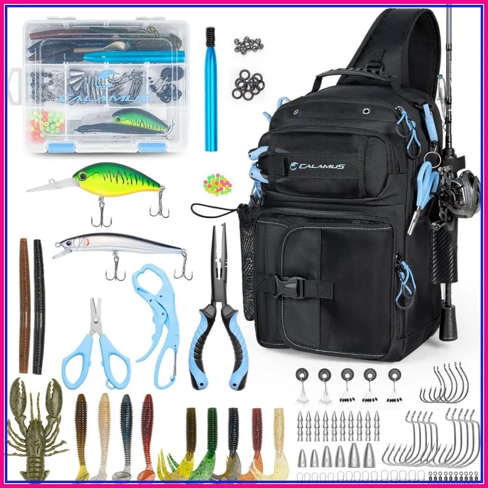 Borsa a tracolla da pesca e set di attrezzi con scatola porta attrezzi 3500, esche, pinze, forbici, lip gripper, attrezzo Wacky