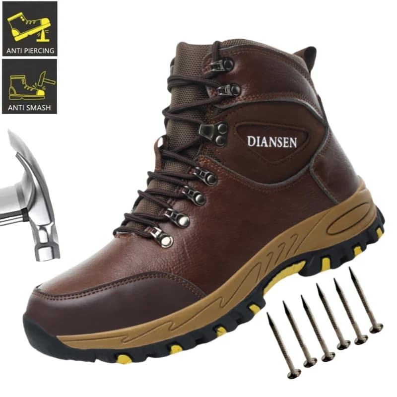 Stivali di sicurezza da uomo con punta in acciaio e supporto alla caviglia, suola antiperforazione, scarpe da lavoro indistruttibili e antiscivolo