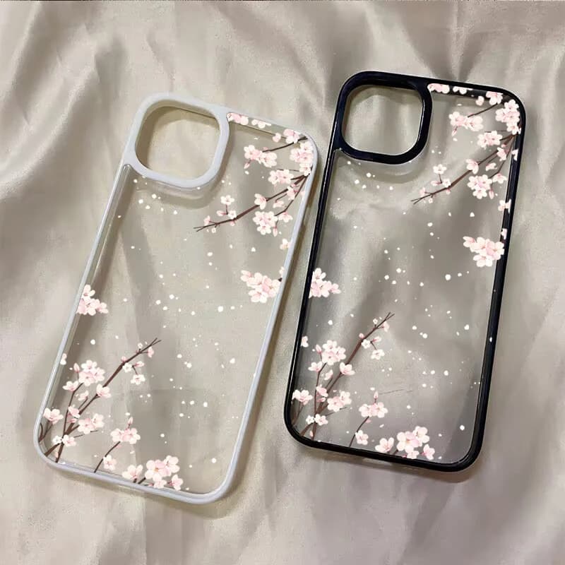 Cherry Blossom Floral Phone Case for iPhone 11 12 13 14 15 Pro 16 17 Pro Max 16E Air X XR XS 7 8 Plus SE 2022 Shockproof Cover