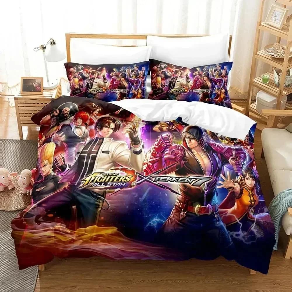 Set di biancheria da letto Anime The King Of Fighter, copripiumino, lenzuolo stampato, federa, set completo per letto matrimoniale, king size, piumino, camera da letto