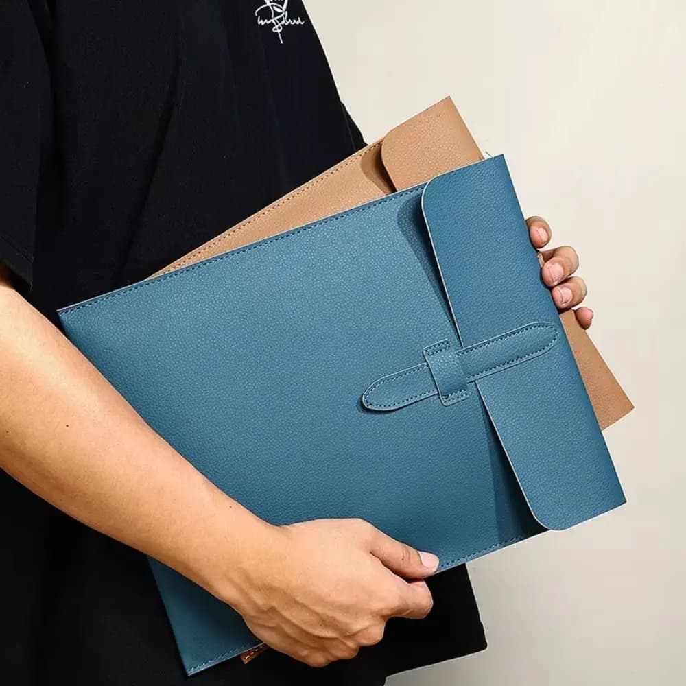 A4 Thick Document Bag Large Capacity Cortex Vertical Leather File Folder Stationery Paper Organizer Business Information Bag