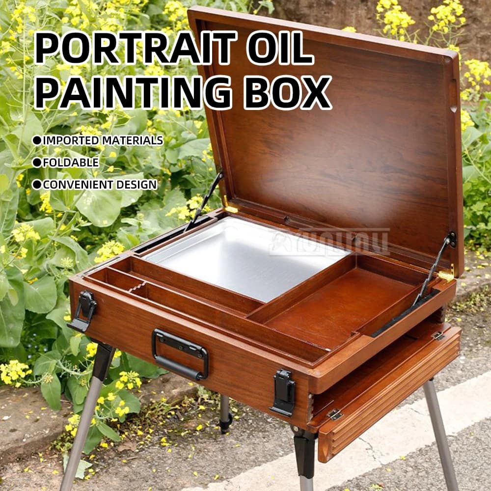 Scatola per attrezzi artistici in legno, scatola per pittura e cornice, portatile e pieghevole, scatola portaoggetti per strumenti artistici, strumenti per pittura in legno di faggio, bosso