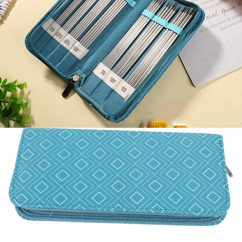 Oxford Fabric Knitting Needle Case Rhombus Lattice Pattern Knitting Needle Organizer Storage Organizer Bag Airport Travel