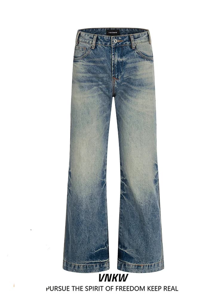 Jeans American Waed Vintage Azzurro Chiaro Micro Flare a Vita Alta Gamba Dritta per Uomo e Donna CleanFit Casual