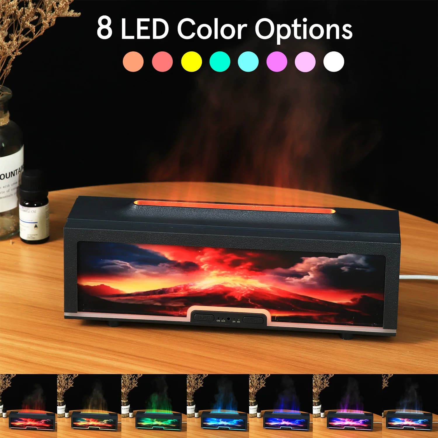 Diffusore di oli essenziali di vulcano, diffusore di aromi con spegnimento automatico senza acqua con timer, umidificatore da tavolo con luce notturna a LED per la decorazione domestica