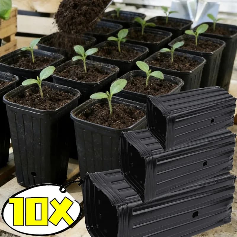 Square Vase for Semina and Planting, Deep Container for Trees and Flowers, Growing Bags with Draining Holes