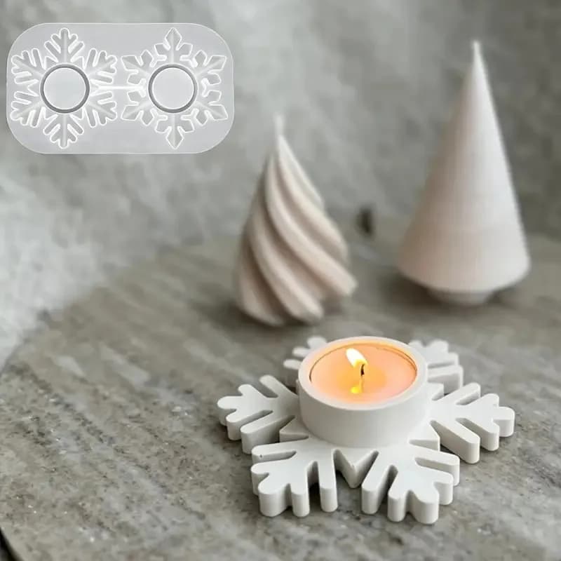 Mix Snowflake Silicone Candlestick Mold Snow Resin Crystal Mould Chocolate Candle Holder Making Tool Home Decor Christmas Gifts