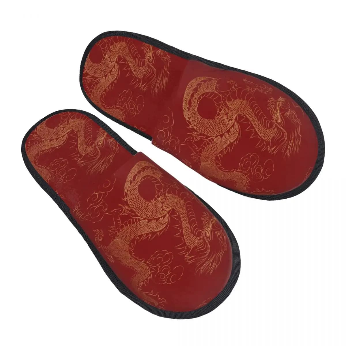 Pantofola Golden Dragon su sfondo rosso per donna uomo soffici pantofole invernali calde pantofole da interno
