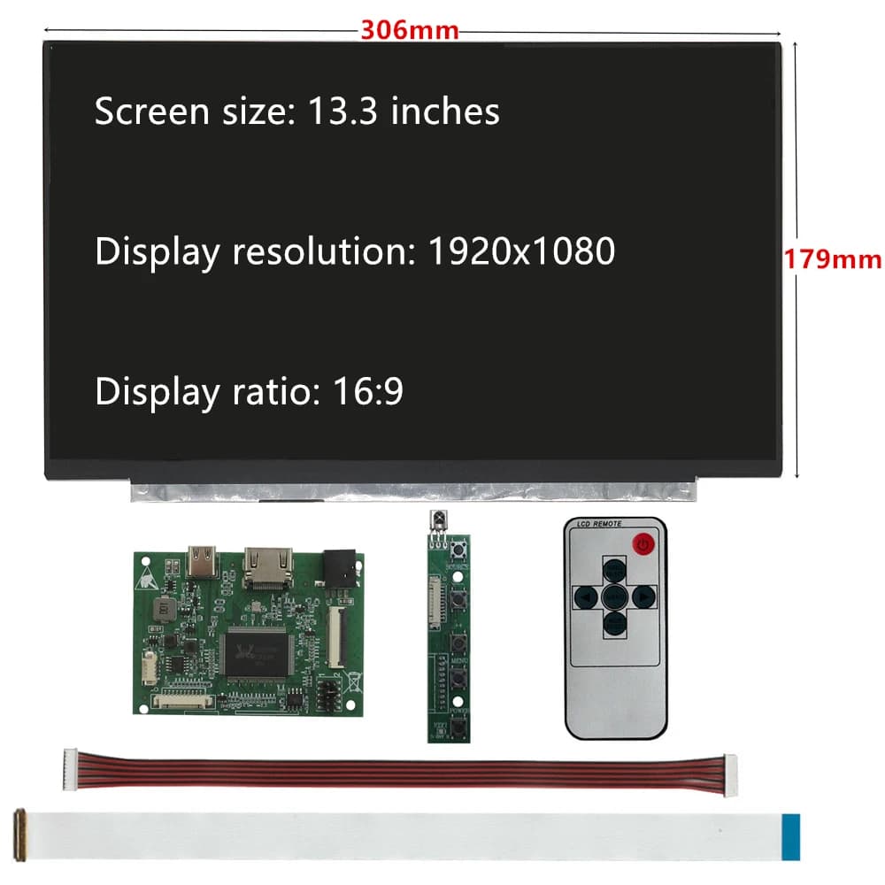 13.3 inch LCD Screen Monitor Driver Control Card HDMI Input Type C Compatible for Lattepanda Raspberry Pi PC Banana Pi
