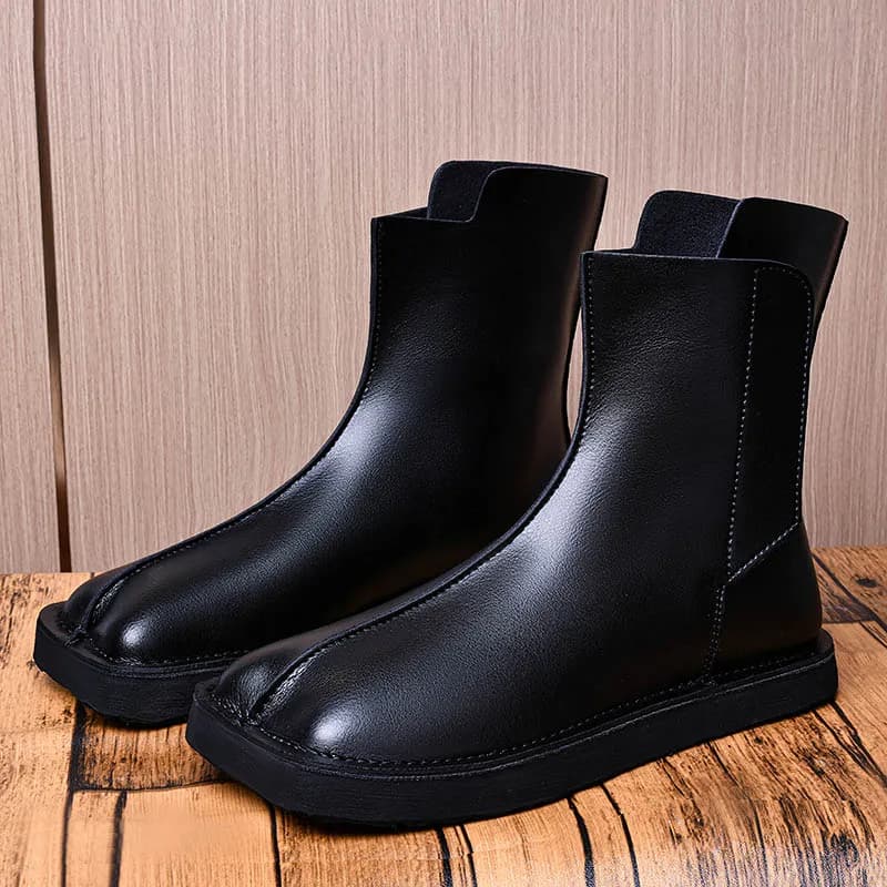 2026 Men'S New Soft Leather High Top Chelsea Boots Fashion British Style Leather Boots Comfortable Zipper Business Boots