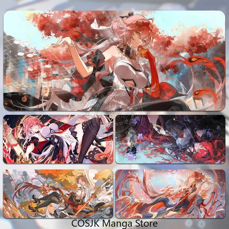 Anime Wuthering Waves Extended Mouse Pad Big Size Desk Pad Stitched Edges Smooth Surface Anti-Slip Computer Laptop Mat