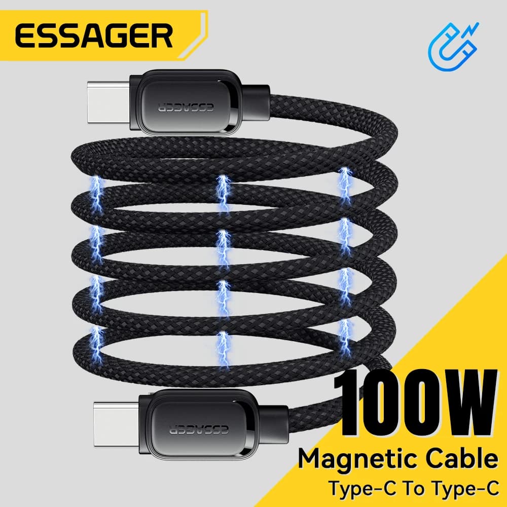 Essager PD 100W 60W Magnetic Suction C-type C-Coil Quick Charging Cable for Samsung Huawei Xiaomi Lenovo