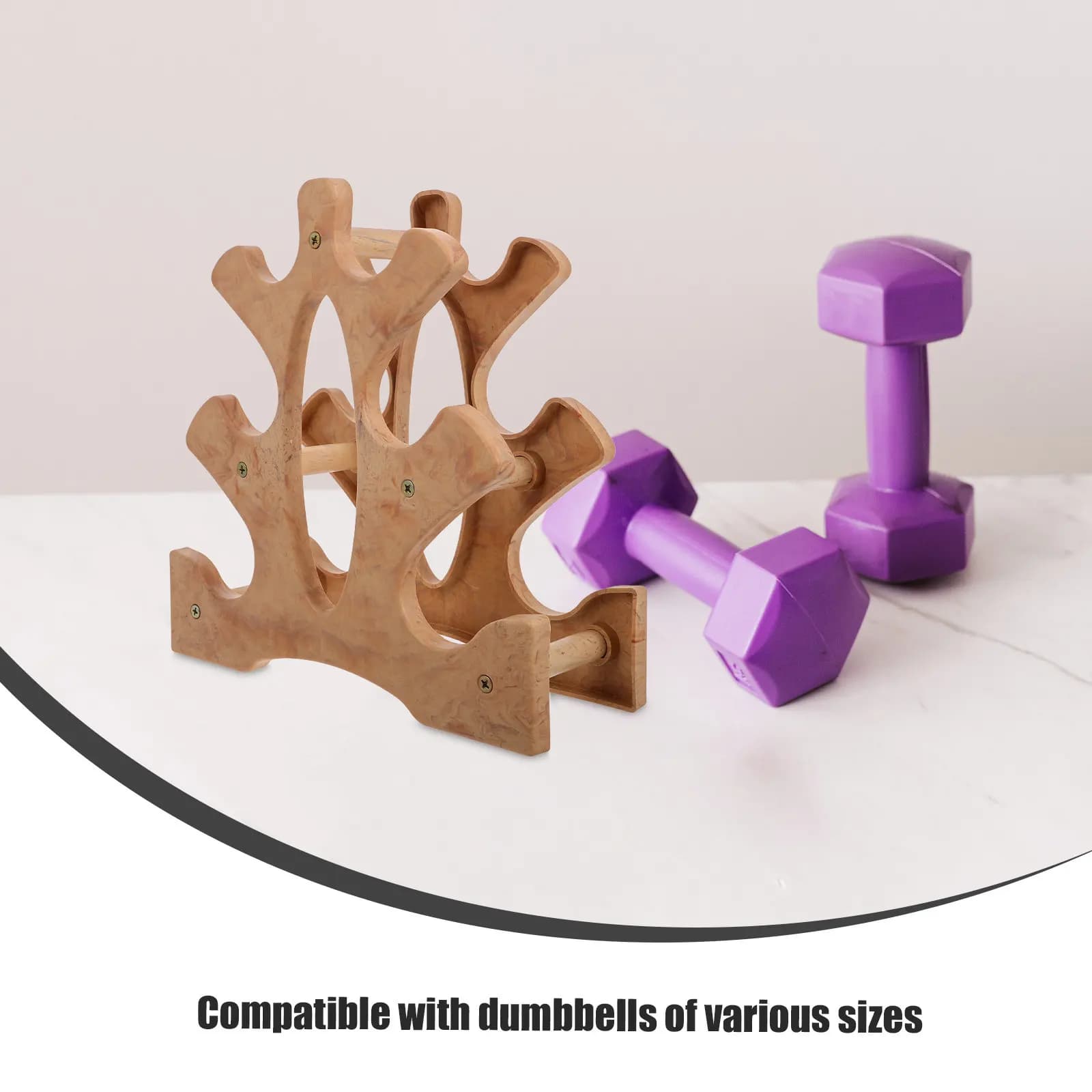 3 Level Manubri Door with Natural Finish, Home Gym Robust Organizer, Support for Manubri and Kettlebell, Pesi Door