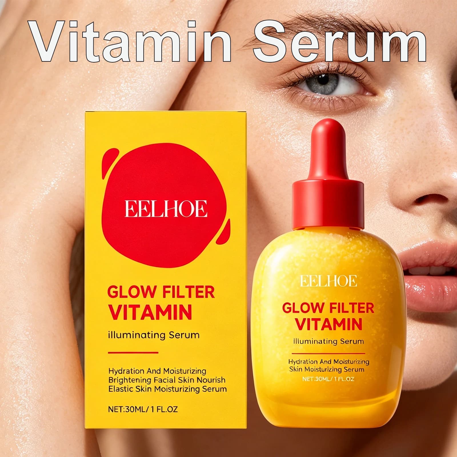 Siero Viso alla Vitamina C Illuminante alla Ciliegia 30ml Idratante Levigante Illuminante Antirughe per Pelle Secca e Sensibile Elasticizzante