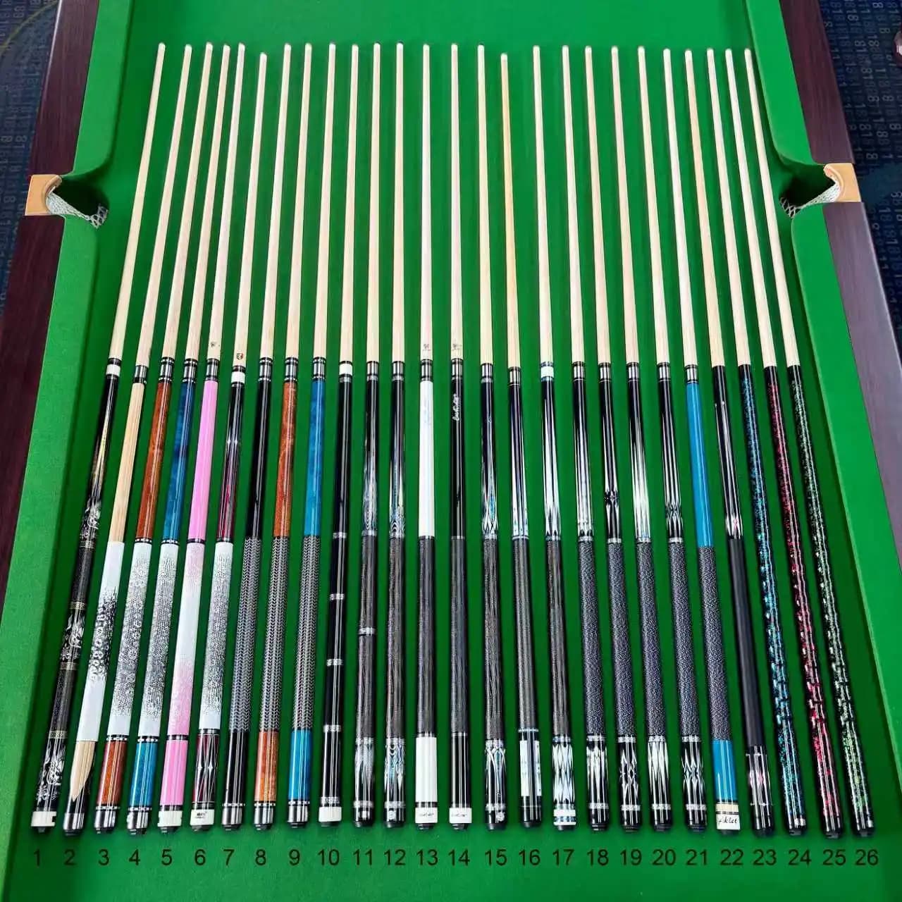 Multi-style High Grade Chinese Maple Wood Pool Cues, 13mm Tip 58 Inch Billiard Sticks, Optional Patterns & Colors for Wholesale