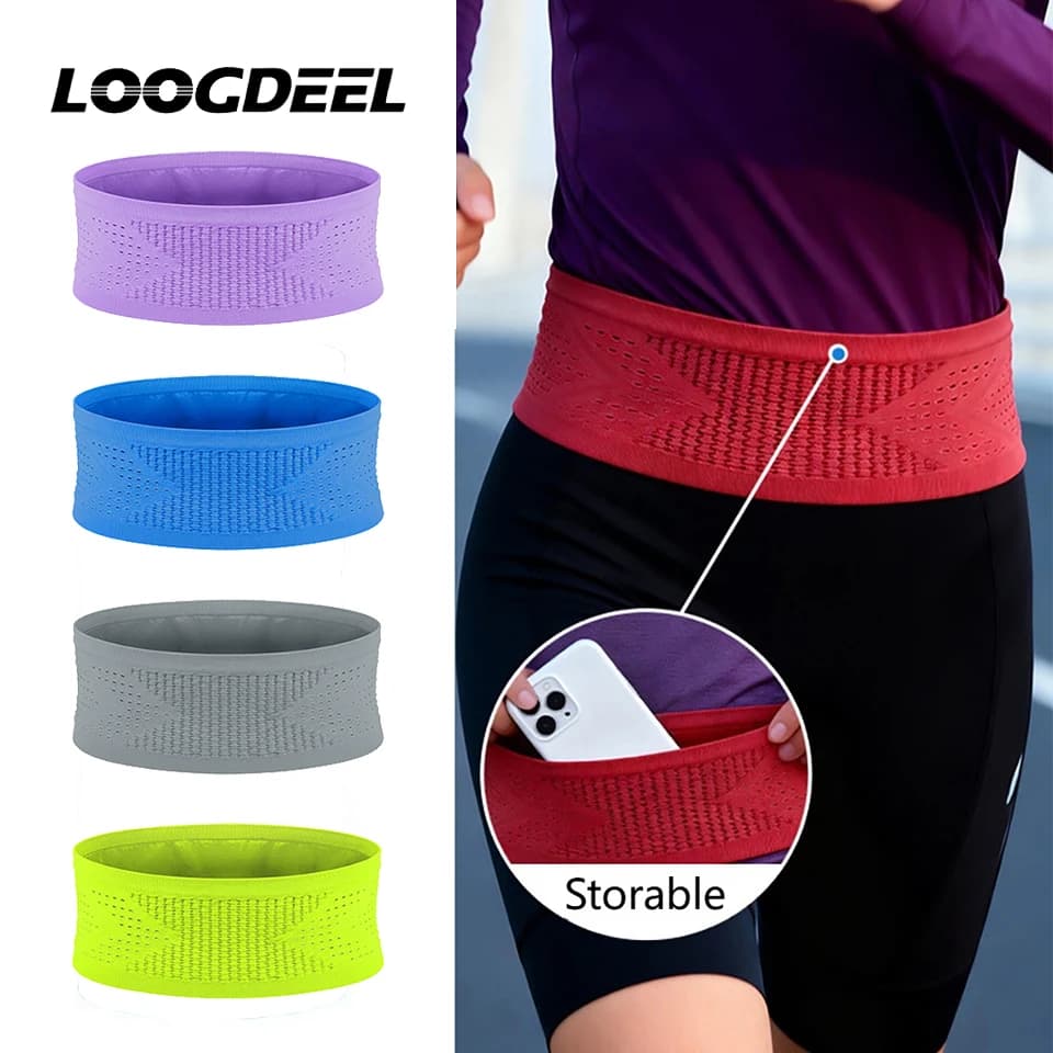 LOOGDEEL Marsupio sportivo traspirante, marsupio con tasca, senza cuciture, invisibile, elastico, multifunzione, per telefono, fitness, corsa, leggero
