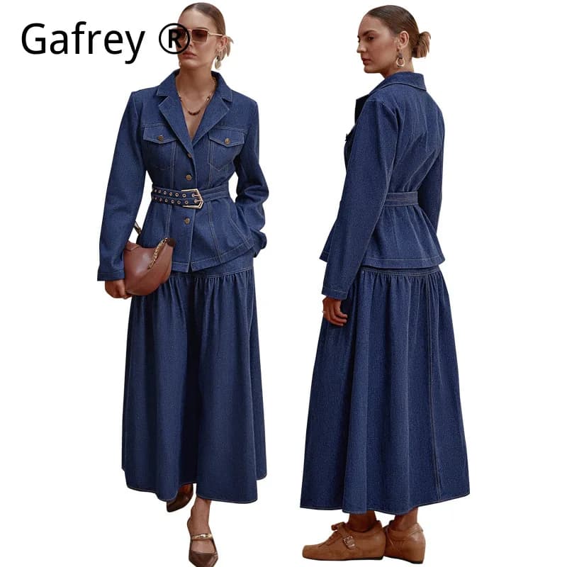 Complete Denim Gonna Set 2 Pieces with High Waist Belt, Sexy and Elegant, for Woman, Ideal for Summer Holidays - New Arrival 2026