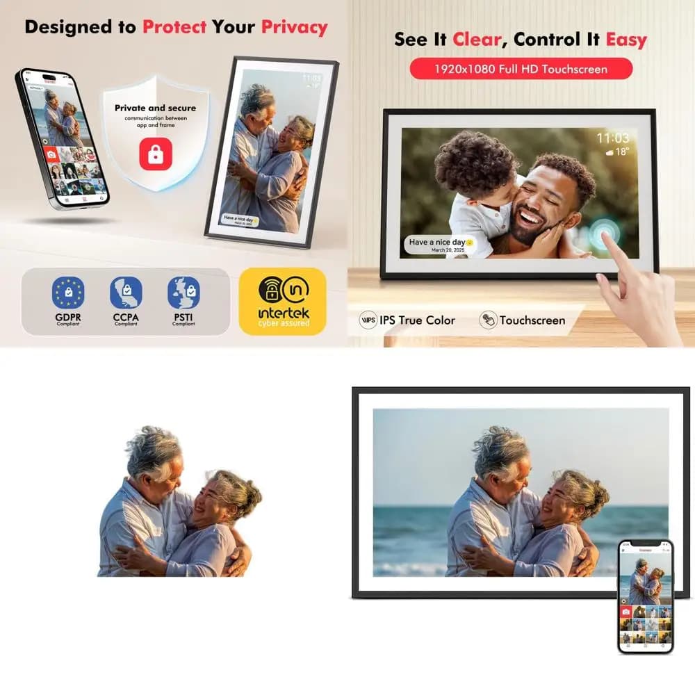 Portafoto digitale WiFi 15.6, 32 GB, touchscreen Full HD 1080p, da parete o da tavolo, condividi contenuti multimediali per occasioni speciali
