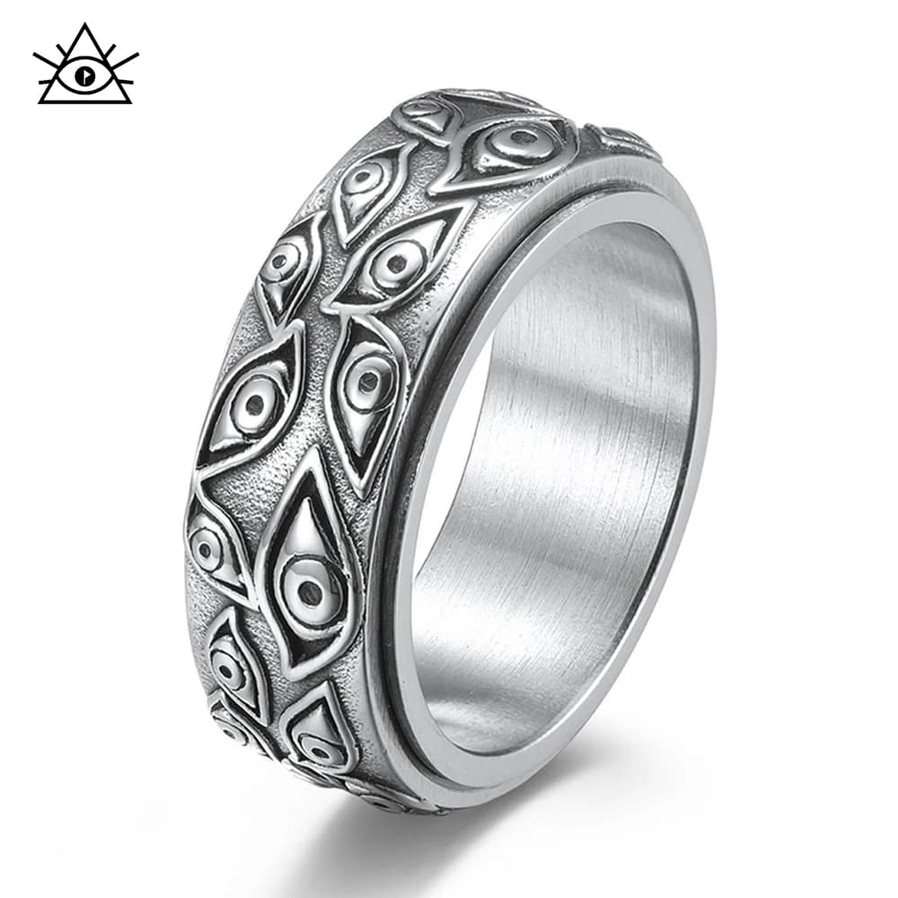 Anelli Spinner in acciaio inossidabile antistress per uomo Intagliato Demon Eye Girevole Fidget Ansia Anello congiunto Gioielli