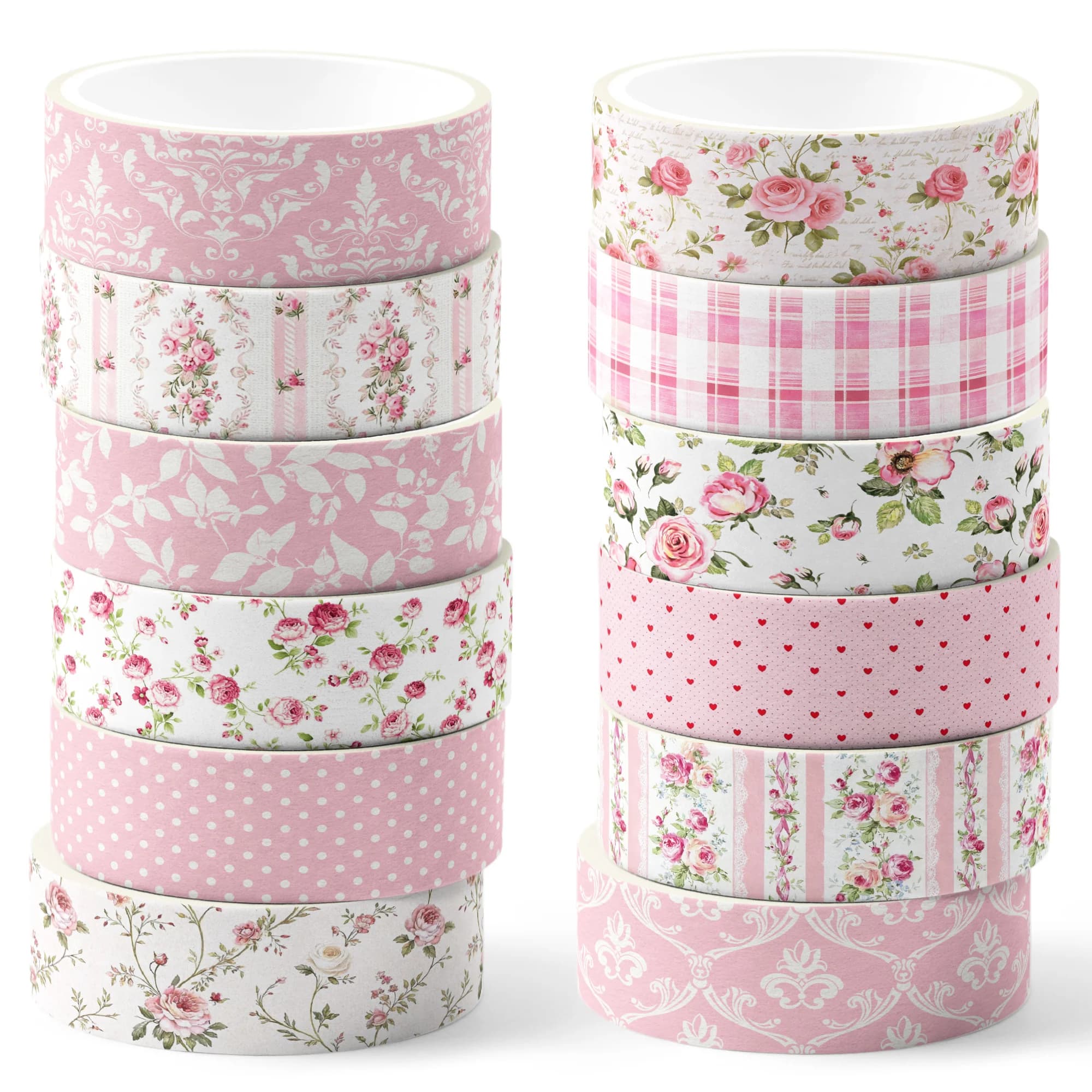 12 Rolls Rose Flower Washi Tape Set,Decorative Paper Stickers,DIY Craft Tape for Gift Wrapping, Scrapbooking Party Supplies