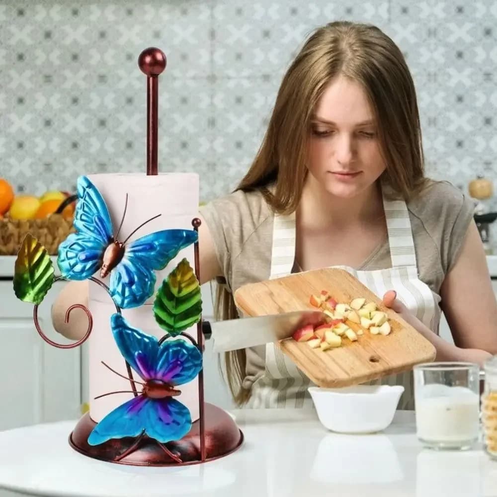 Iron Butterfly Paper Towel Holder Freestanding One-handed Tear Standing Toilet Paper Holder Decorative Butterfly Tissue Stand
