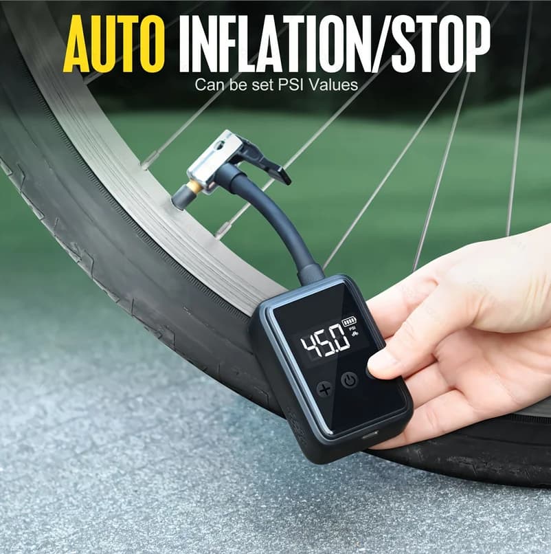 Gonfiatore Portatile per Pneumatici, con Manometro Digitale LCD, Pompa d'Aria Ultra Compatta per Biciclette Max 150 PSI