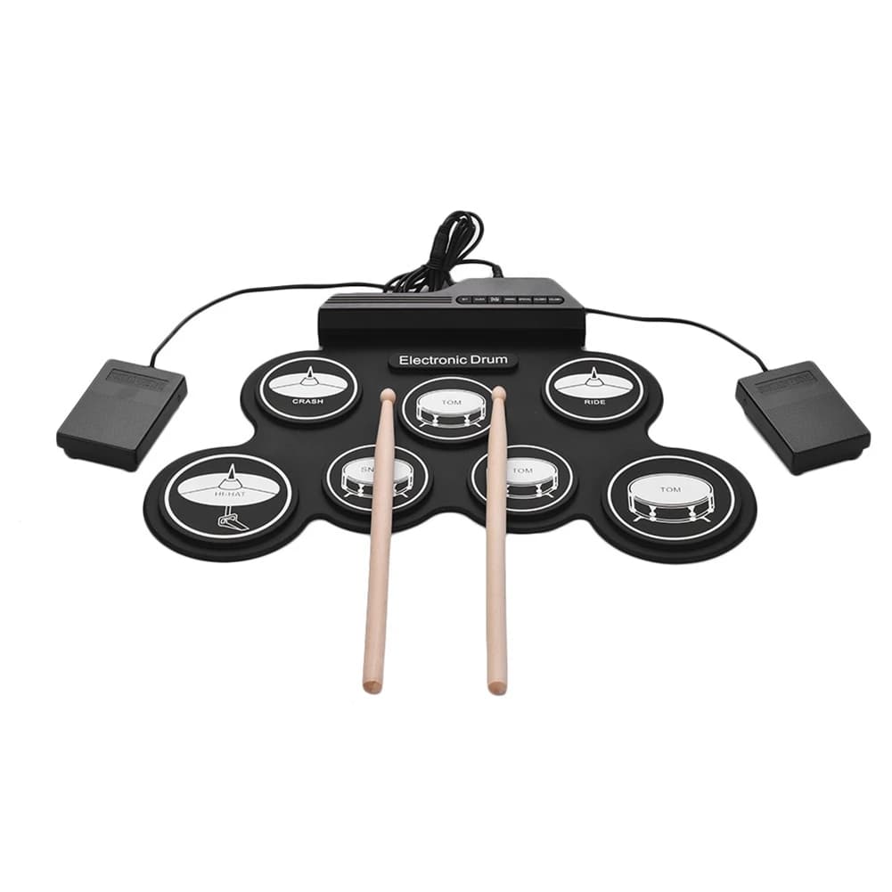B48B-7 Pads Electric Drum Set ,Portable Roll Up Drum Practice Pad Drum Kit With Drum Pedals Drum Sticks, Gift For Kids Adults