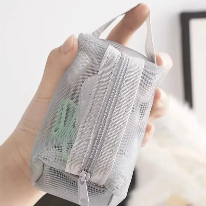Borsa con cerniera in rete trasparente, borsa multifunzionale per cosmetici, trucchi, portamonete, portaoggetti da viaggio per articoli da toeletta e cancelleria