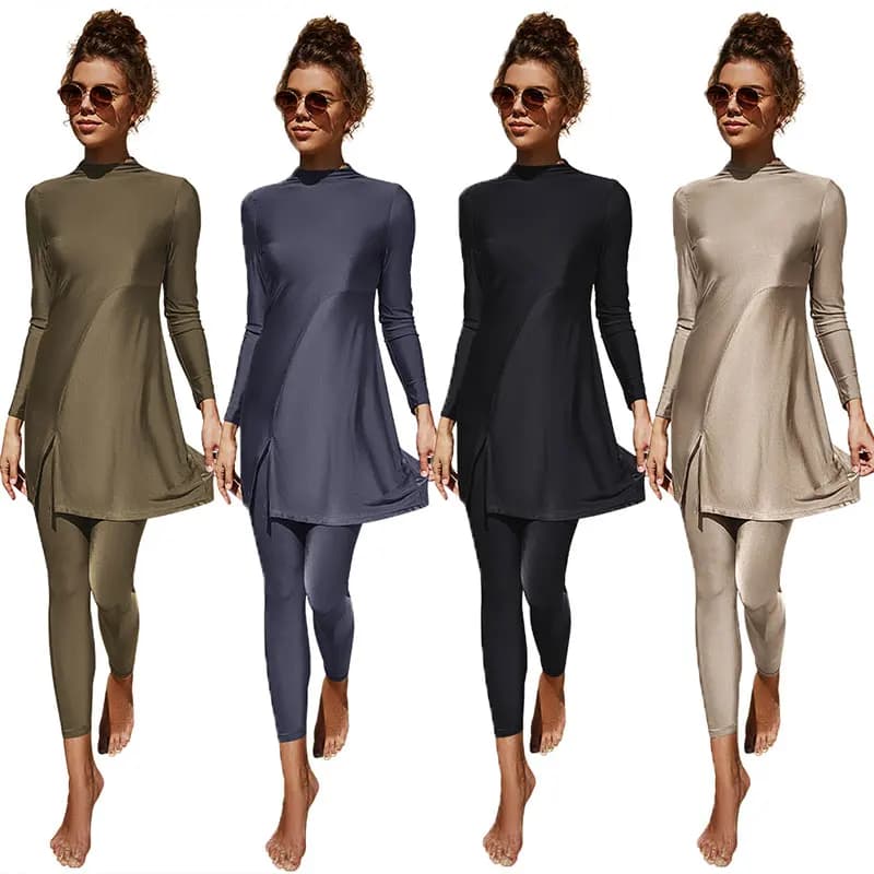 Burkini costume da bagno musulmano islamico tinta unita 2 pezzi/set per set da nuoto da donna da donna