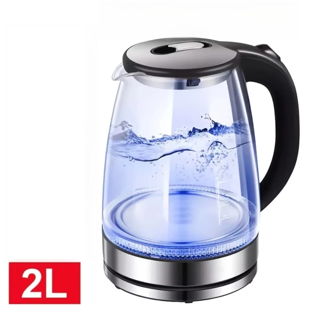 Bollitore Elettrico in Vetro da 1500W 2L - Bollitore per Acqua Calda a Bocca Larga con Coperchio Interno in Acciaio Inossidabile, Teiera a Riscaldamento Rapido, Nero