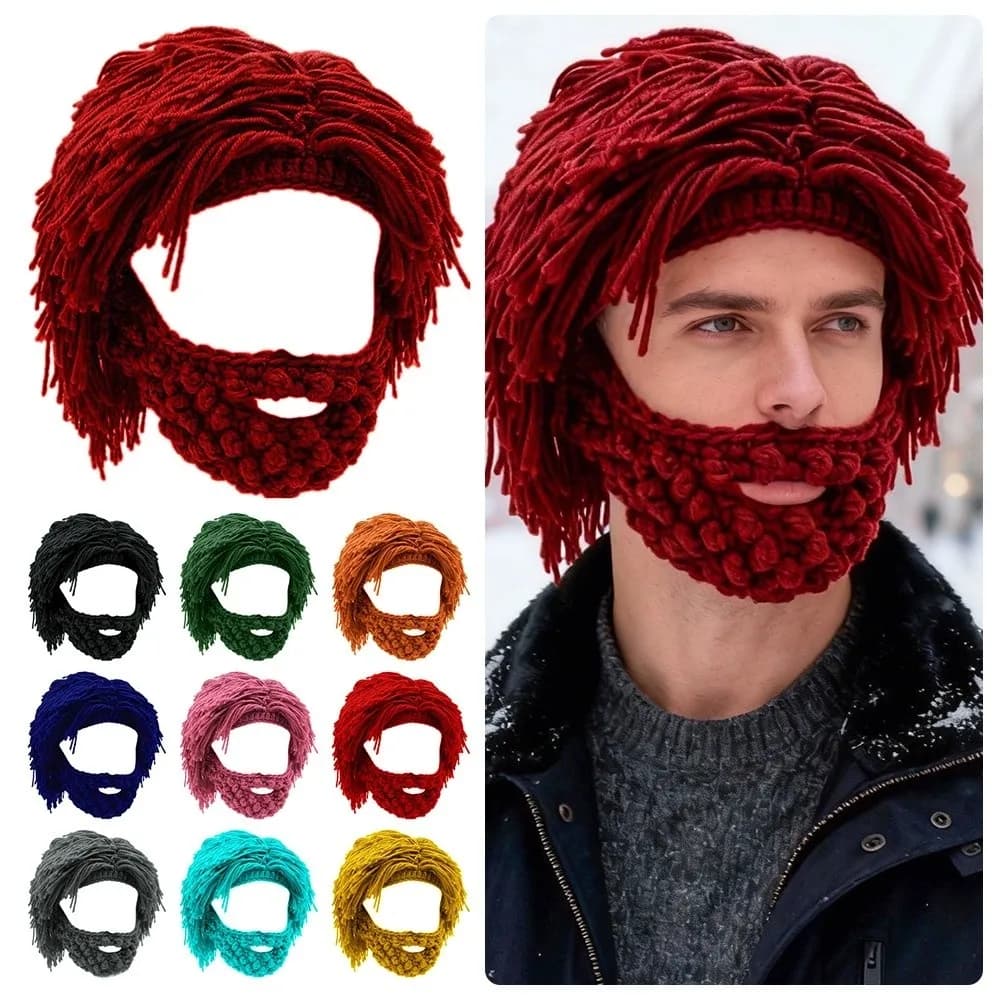 Novelty Funny Knitted Cap Punk-style Warm Hobo Hat Handmade Knit Wig Beard Hat Winter Season for Men and Women