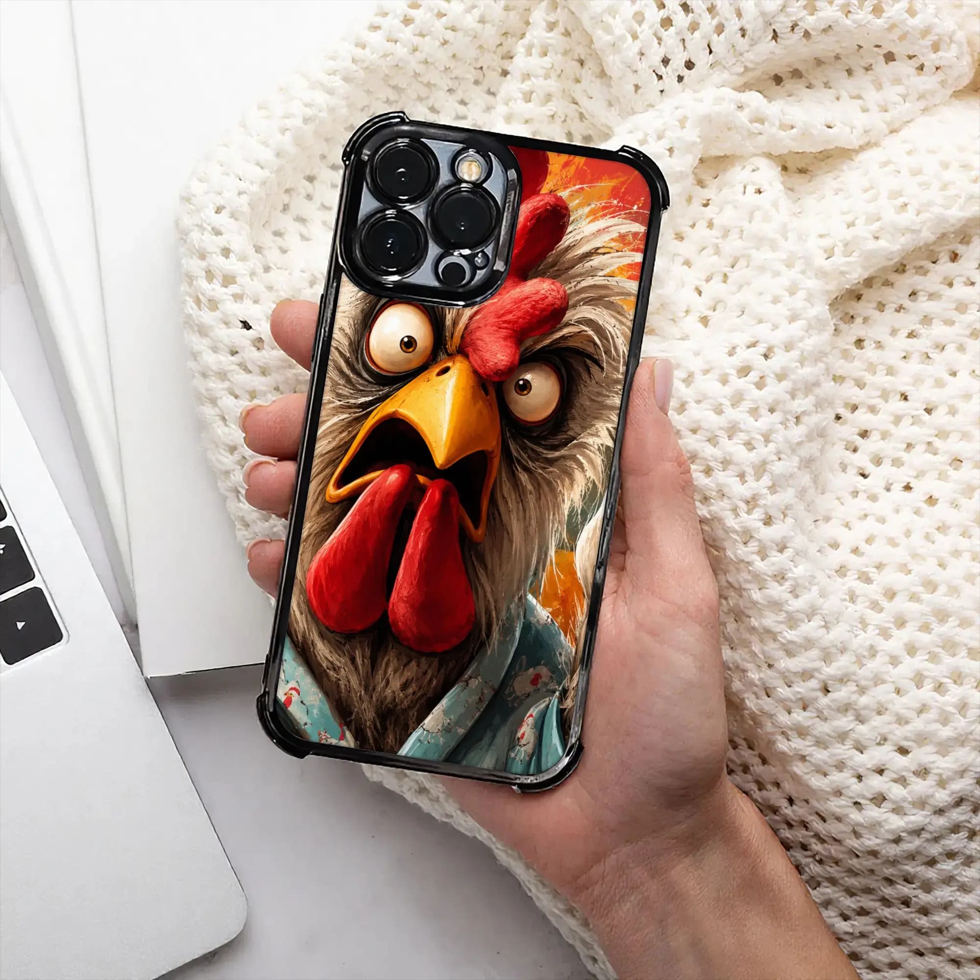 Rooster Surprised Wave Hand Print Phone Case Electroplating Process phone case for iPhone Various Models