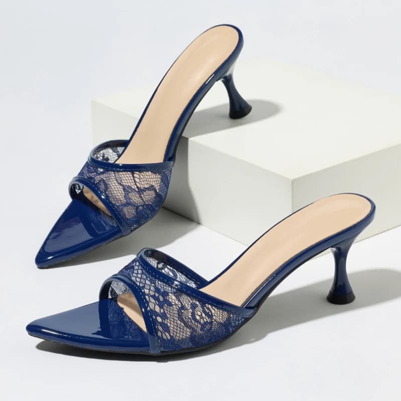 Pantofole sexy con tacco alto e punta a punta Sandali scorrevoli con design senza schienale in rete da donna Scarpe eleganti firmate da festa di lusso per donna