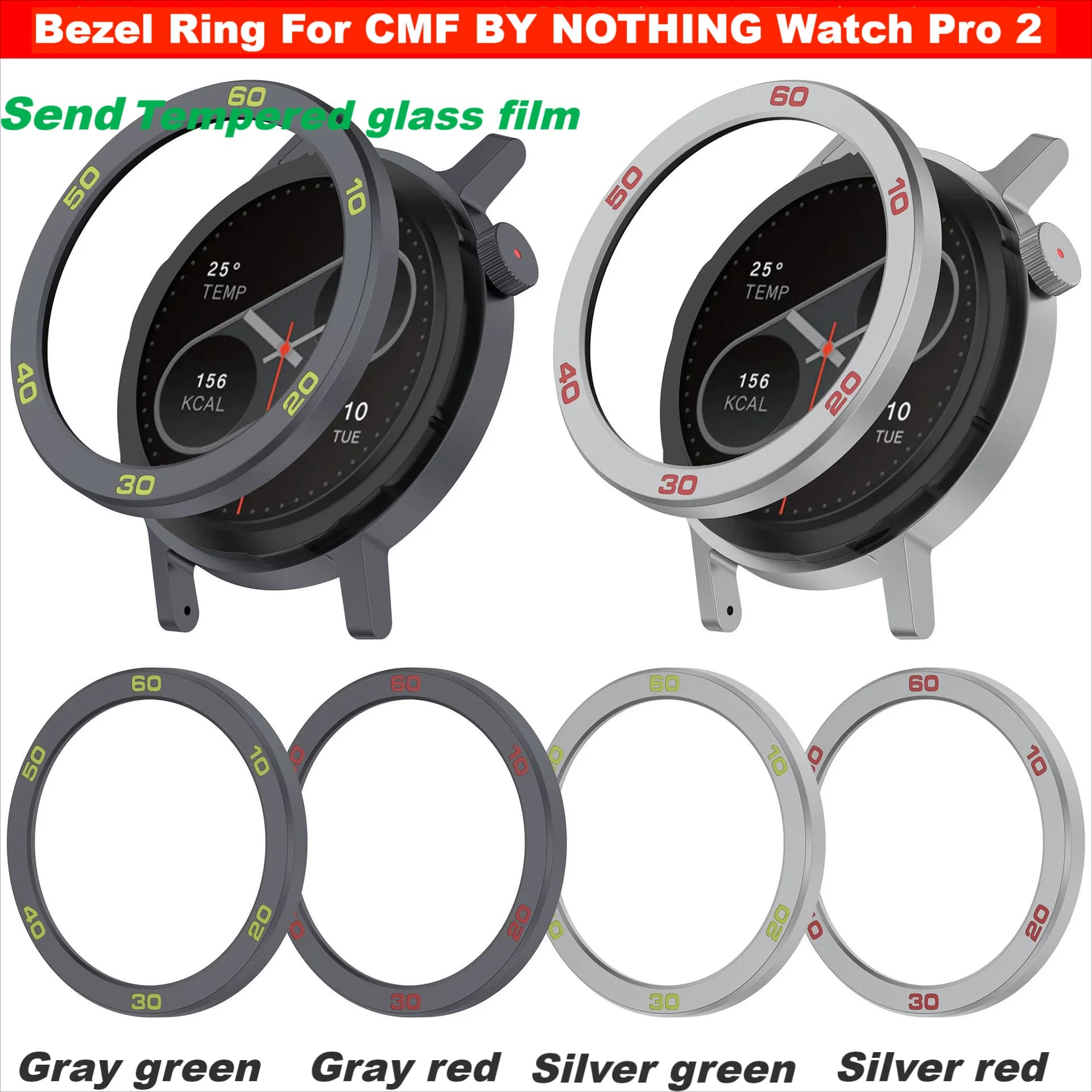 Anello con castone in metallo per CMF DA NOTHING Watch Pro 2 Protezione per orologio per CMF Watch Pro 2 Lunetta sostituibile + pellicola in vetro temperato