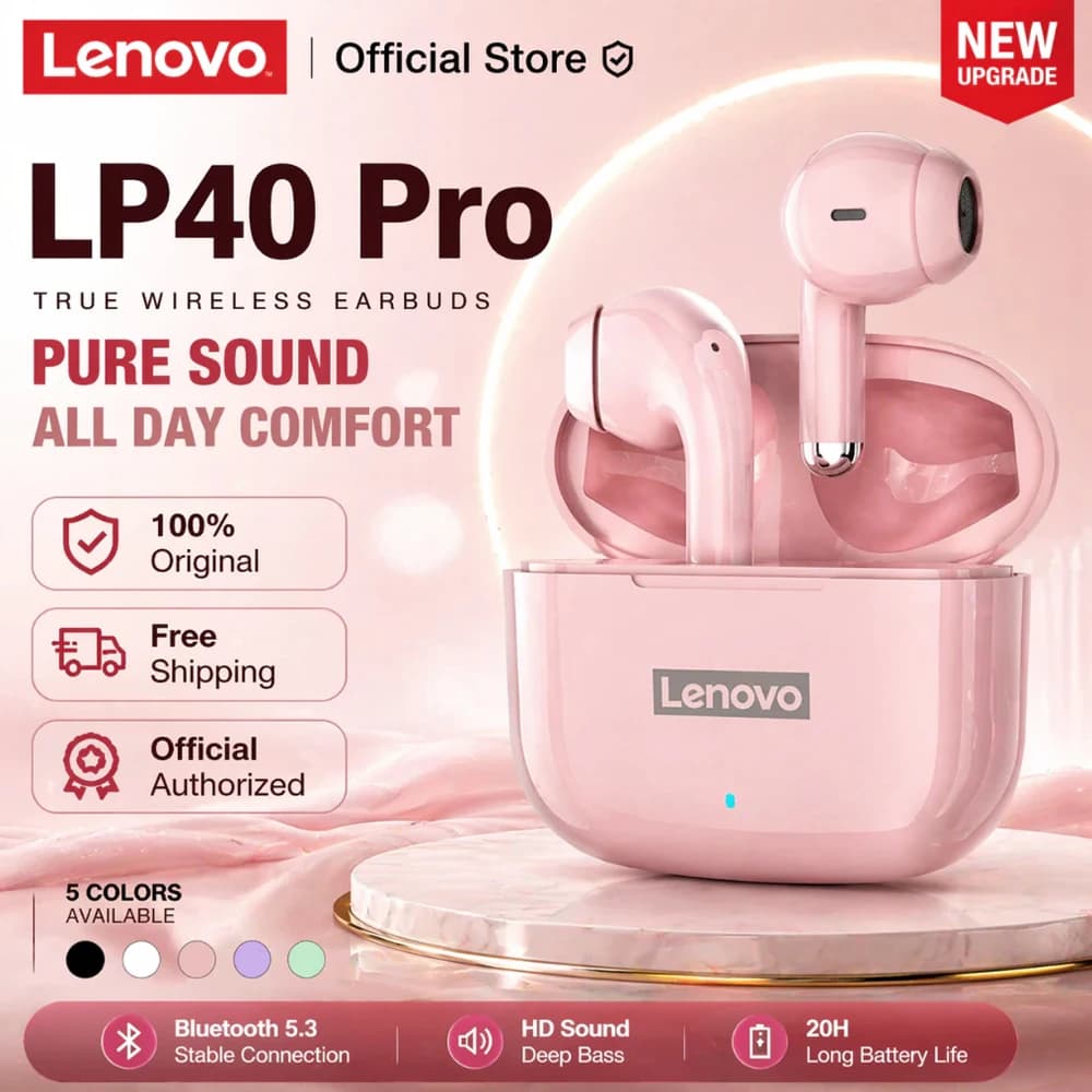Lenovo LP40Pro TWS Bluetooth 5.1 Quick Connect Earphone Ergonomic Design Headphones Powerful Transmission Speed Headset Original