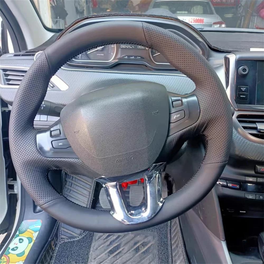 Coprivolante per auto antiscivolo cucito a mano Accessori interni auto in pelle microfibra per Peugeot 208 Peugeot 2008